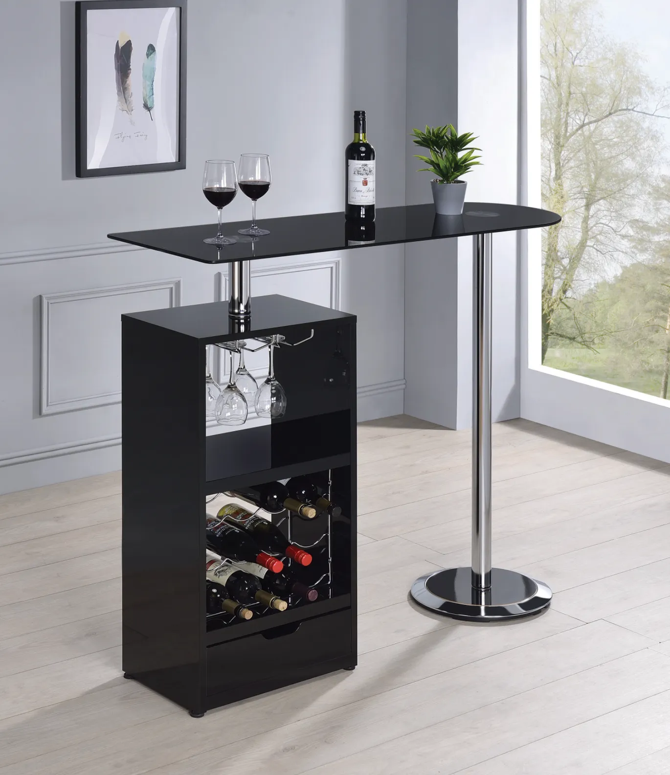 1-Drawer Bar Table Glossy Black