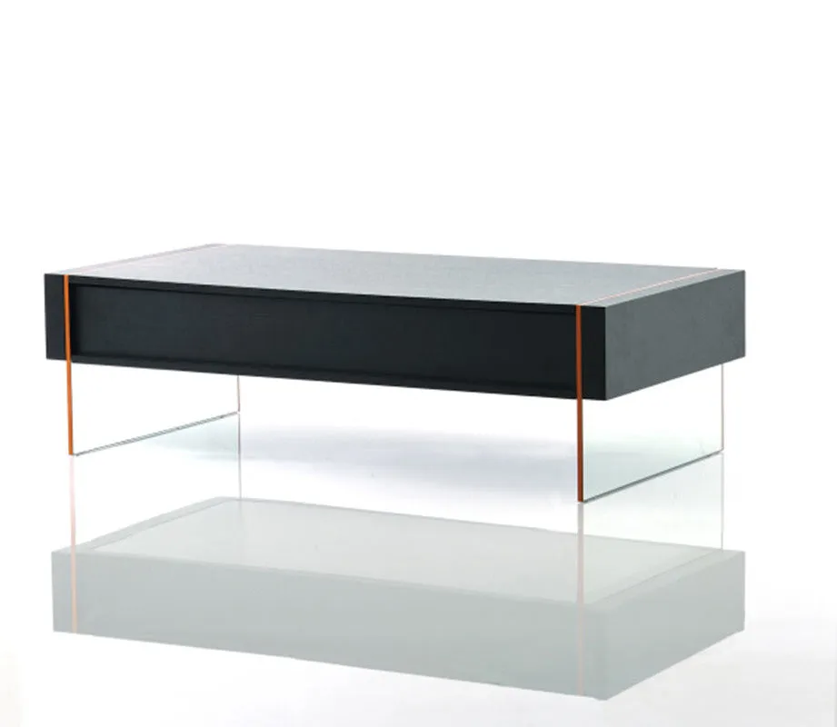 15" Black Mdf And Glass Floating Coffee Table