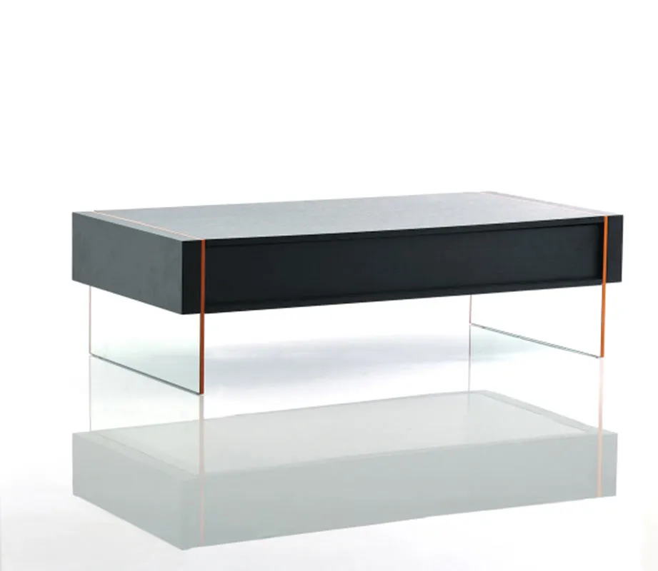 15" Black Mdf And Glass Floating Coffee Table