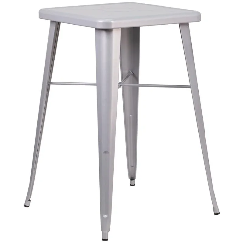 23.75'' Square Silver Metal Indoor-Outdoor Bar Height Table By Flash Furniture