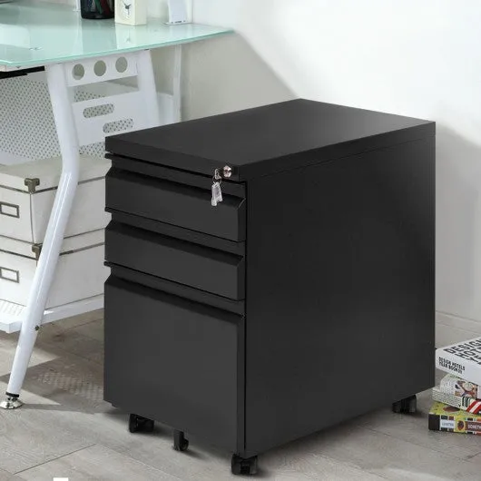 3 Drawers Rolling File Storage Cabinet-Black