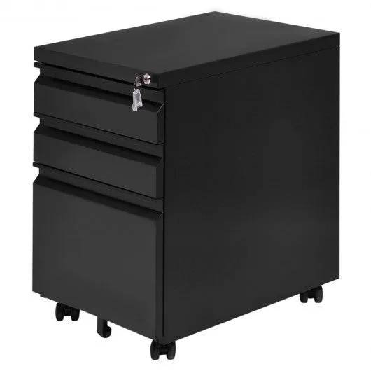 3 Drawers Rolling File Storage Cabinet-Black