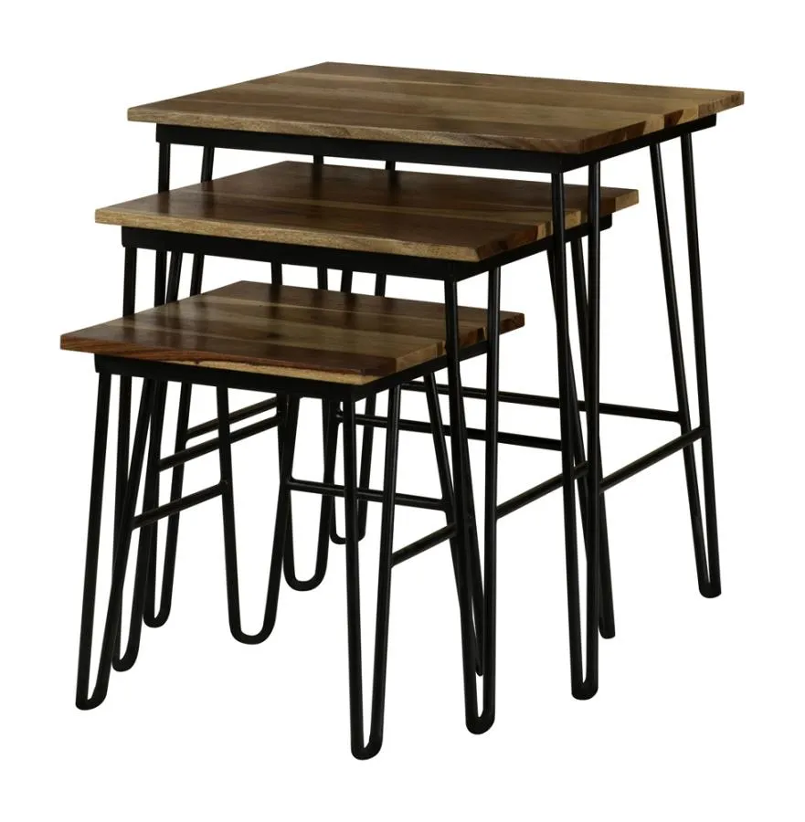 3-piece Nesting Table with Hairpin Legs Natural and Black