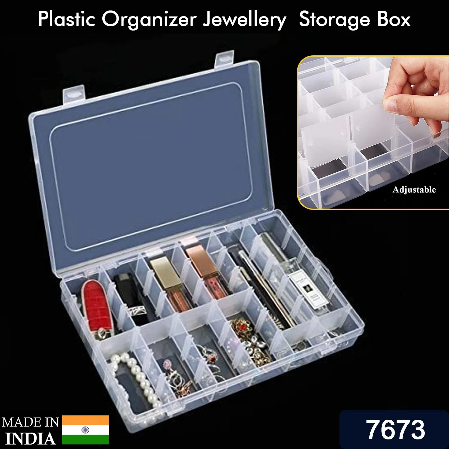 7673  36 Grids Clear Plastic Organizer Box with Adjustable Compartment Dividers, Jewellery Storage Organizer Collection Box (1 pc )