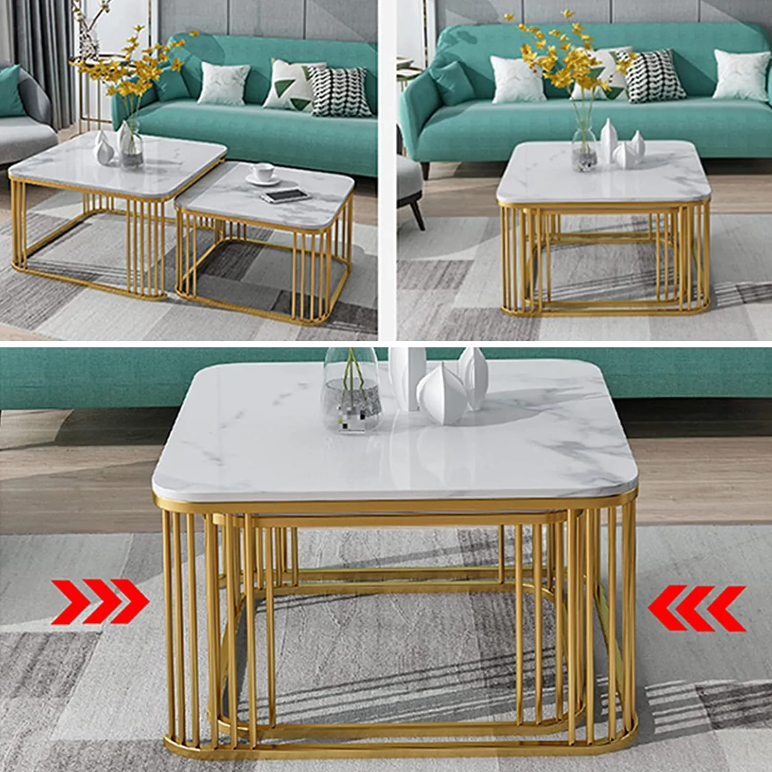 Aaliya Mart Square Tea Coffee Table Set, 2 Piece Nesting Stacking Center Table for Living Room - Stylish End Tables for Bedroom or Apartments (Multicolour)