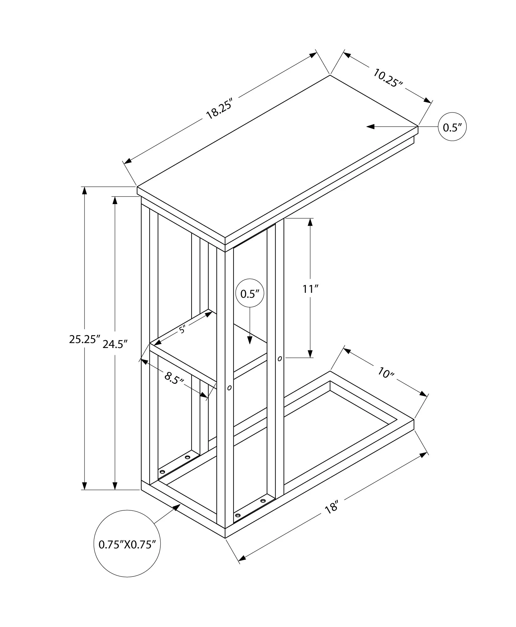 Accent Table - 25"H / Black Marble / Black Metal