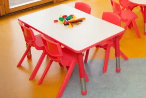 Adjustable Rectangle Polyethylene Table with White Top and 4 30cm Kite chairs Toddler Chairs (30cm)