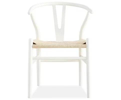 Anemone Set of 4 Wishbone Dining Chair Beech Timber Replica Hans Wenger - White