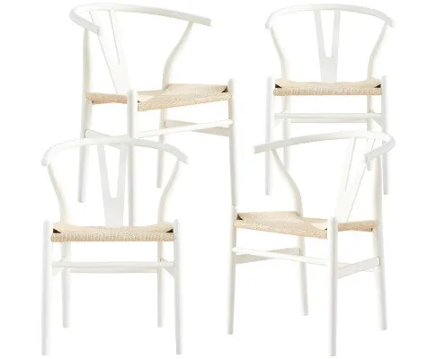 Anemone Set of 4 Wishbone Dining Chair Beech Timber Replica Hans Wenger - White