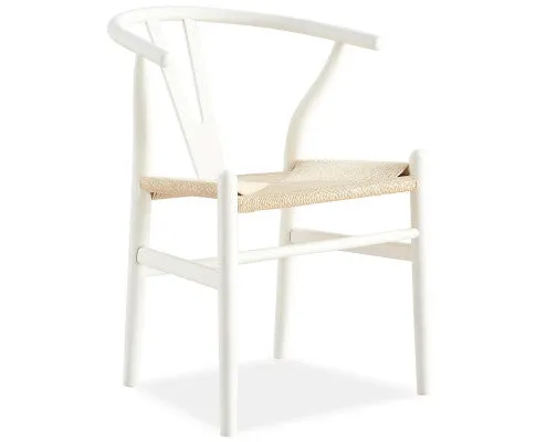 Anemone Set of 6 Wishbone Dining Chair Beech Timber Replica Hans Wenger - White