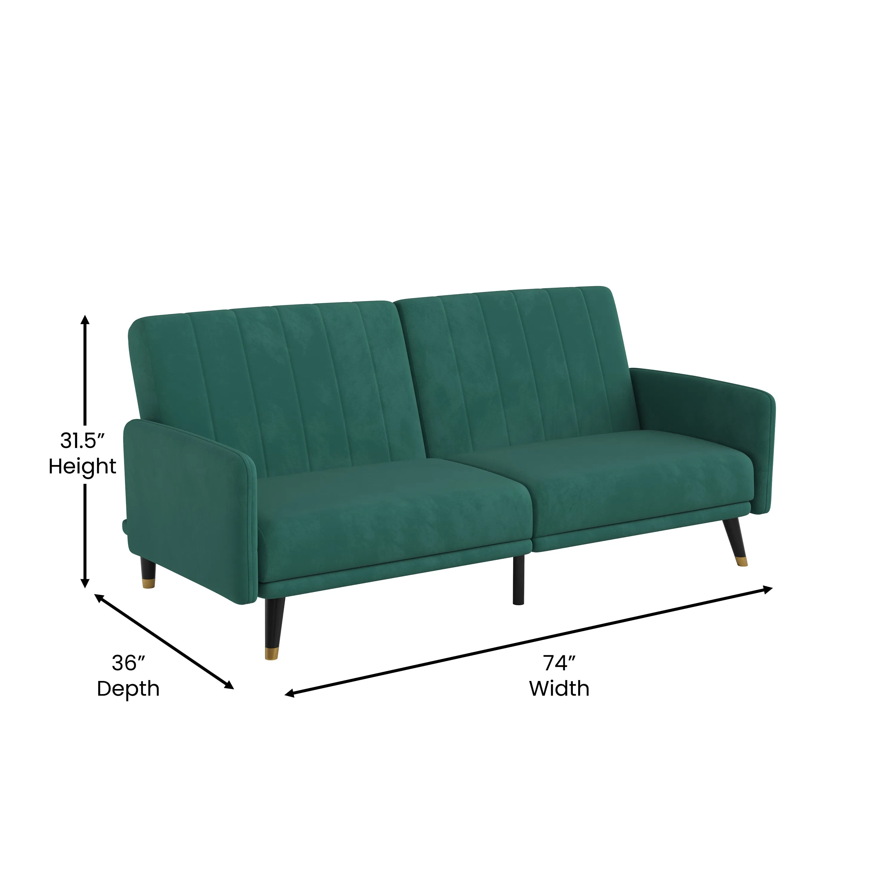 Ansley Premium Upholstered Split Back Sofa Futon with Solid Wooden Legs