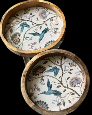 Antika 1 Hummingbirds Design Set of 2 Circular Tables with Artistic Flair