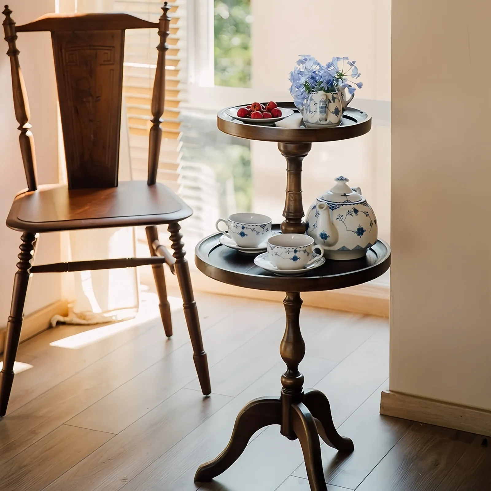 Antique Side Tables Wooden Round End Tables Vintage 2 Tier Coffee Table