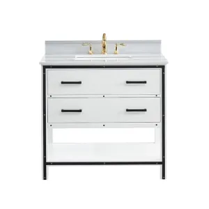 Axel Dove White Freestanding Vanity Cabinet with Single Basin Integrated Sink and Countertop - Two Drawers (37" x 34.5" x 22")