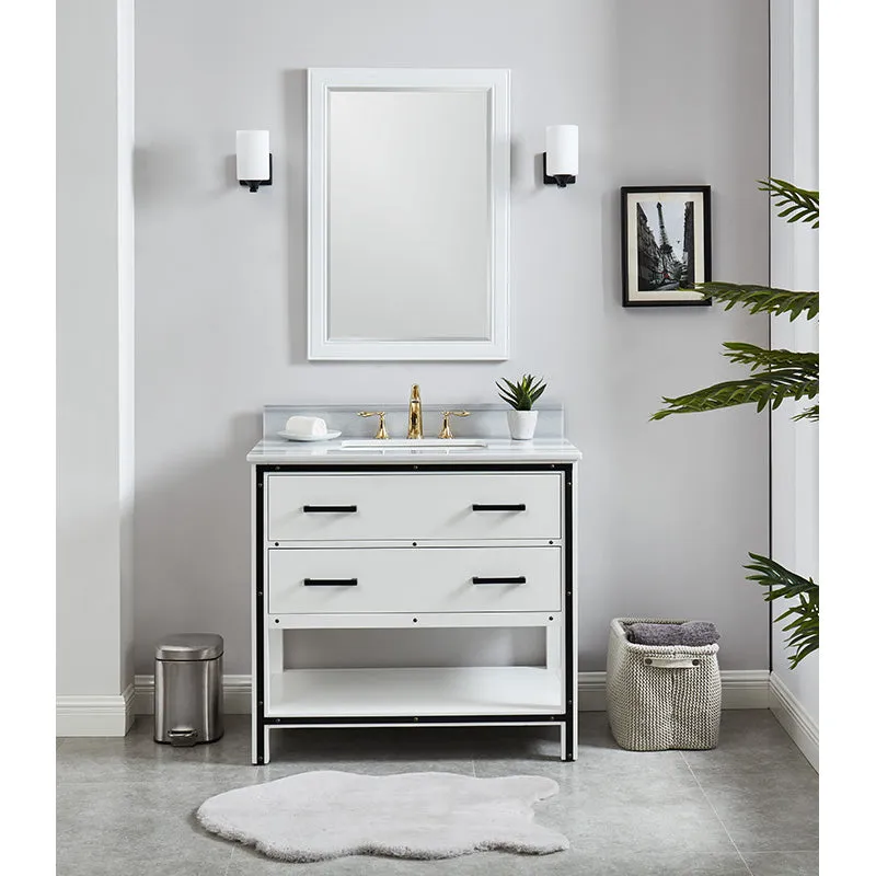 Axel Dove White Freestanding Vanity Cabinet with Single Basin Integrated Sink and Countertop - Two Drawers (37" x 34.5" x 22")