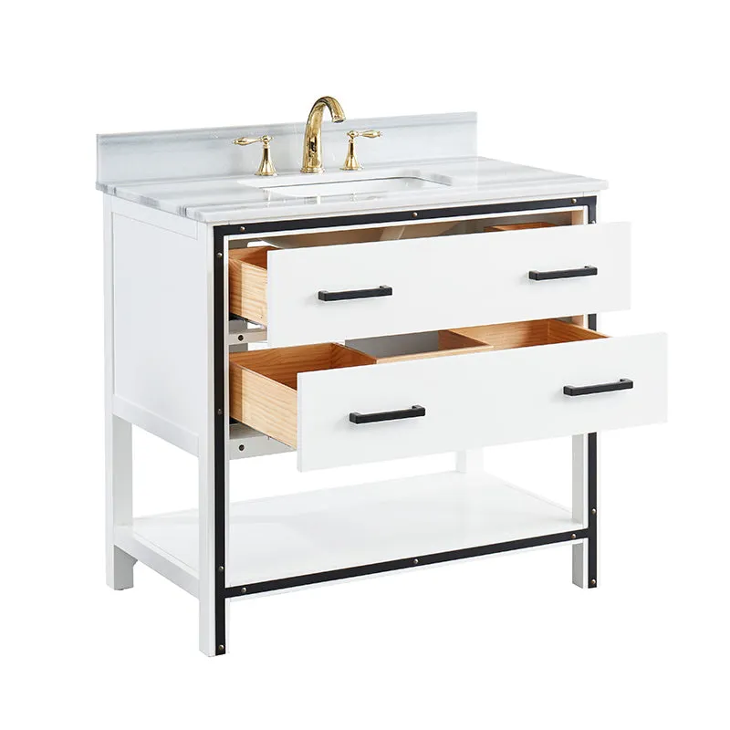 Axel Dove White Freestanding Vanity Cabinet with Single Basin Integrated Sink and Countertop - Two Drawers (37" x 34.5" x 22")