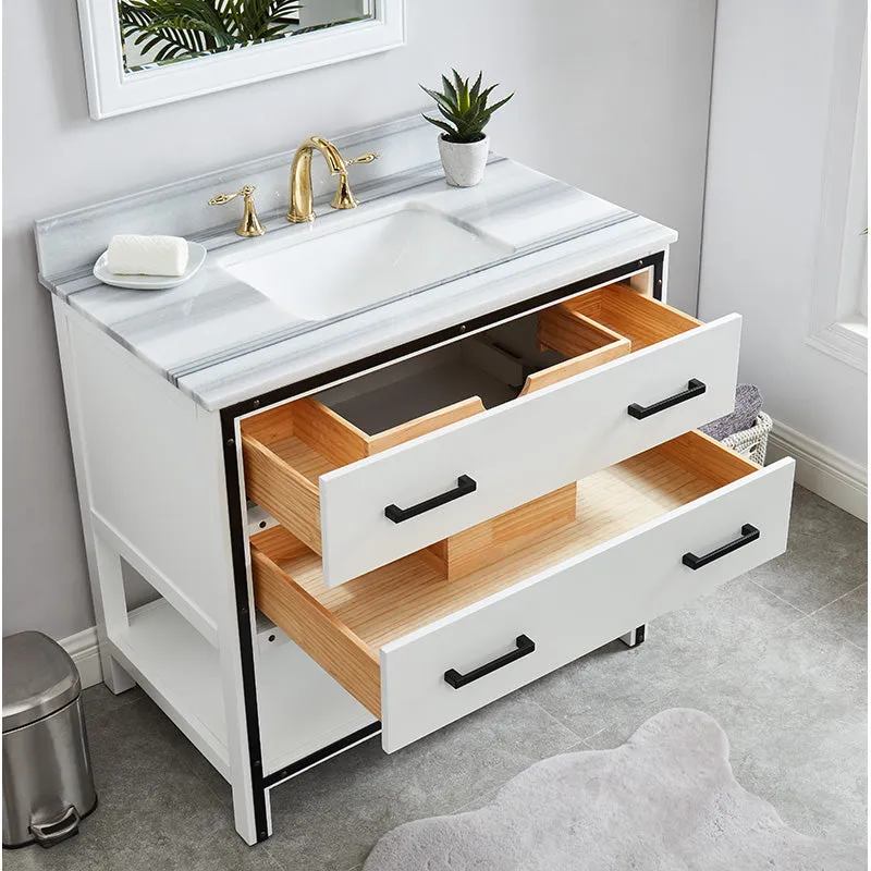 Axel Dove White Freestanding Vanity Cabinet with Single Basin Integrated Sink and Countertop - Two Drawers (37" x 34.5" x 22")