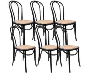 Azalea Arched Back Dining Chair 6 Set Solid Elm Timber Wood Rattan Seat - Black