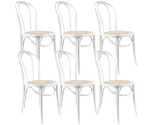 Azalea Arched Back Dining Chair 6 Set Solid Elm Timber Wood Rattan Seat - White