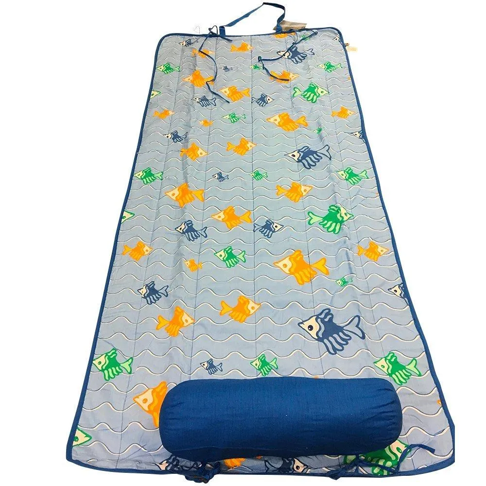 Beach Mat With Pillow - Rolls up Beach Mat with Carry Strap and Pillow 32x72 inch (Blue Fish)