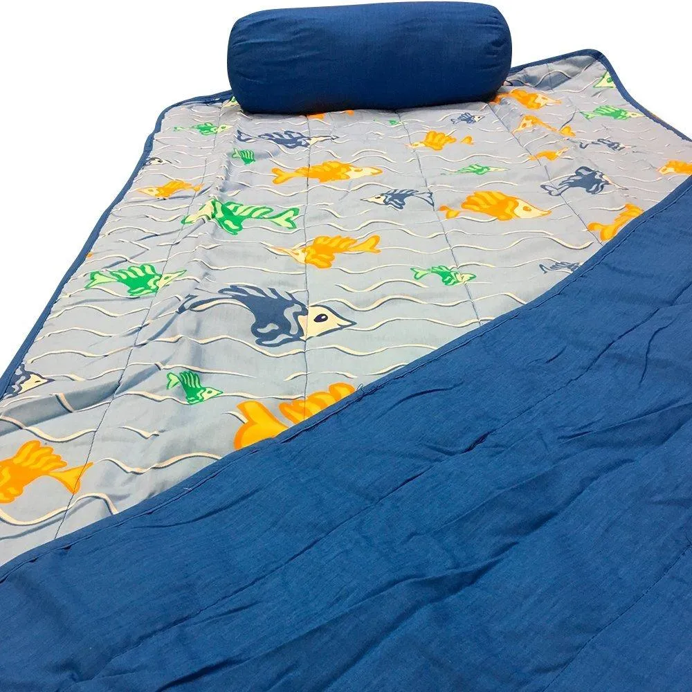 Beach Mat With Pillow - Rolls up Beach Mat with Carry Strap and Pillow 32x72 inch (Blue Fish)