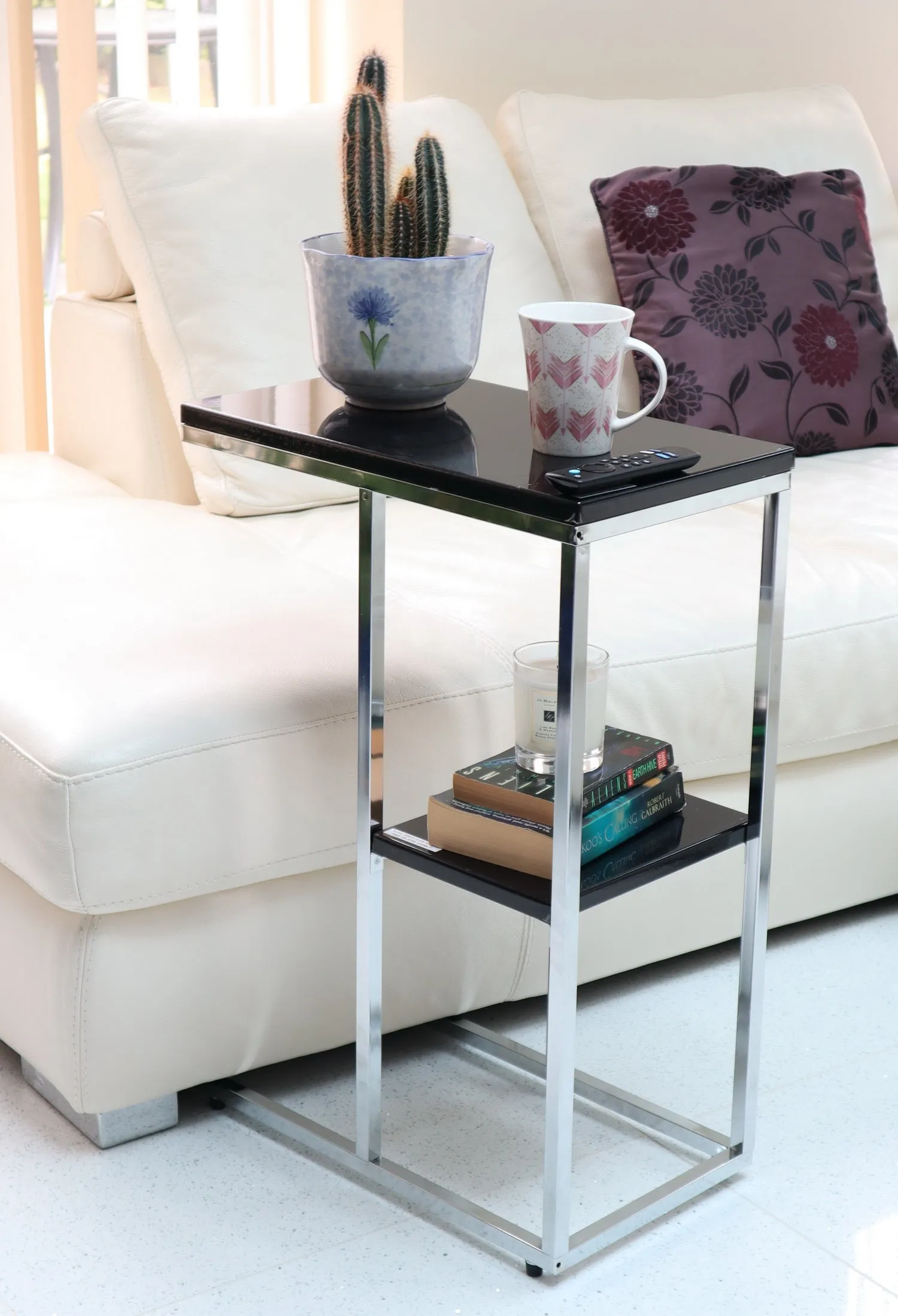 Bellini C Shaped Table With Shelf-Black