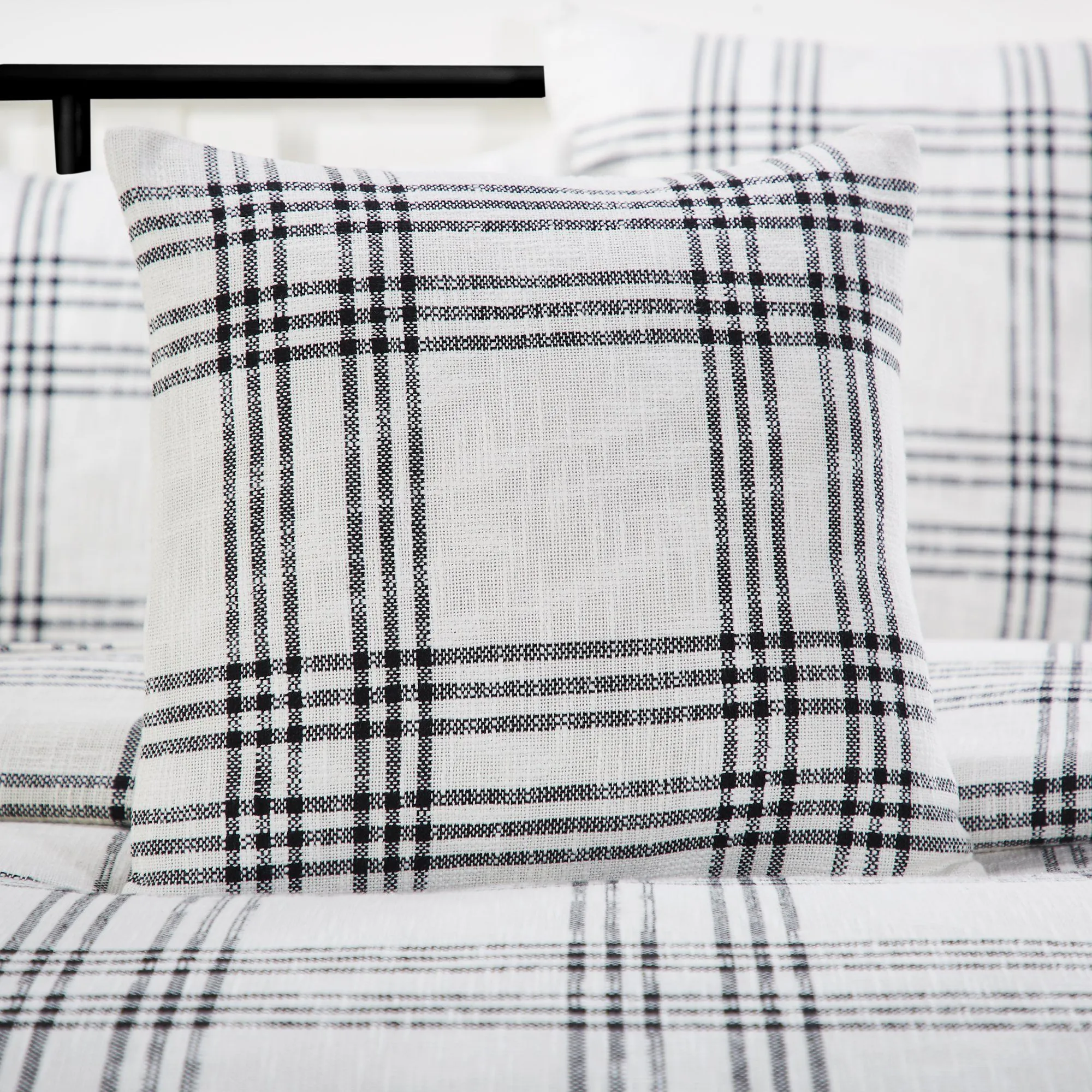 Black Plaid Fabric Pillow 18" Filled