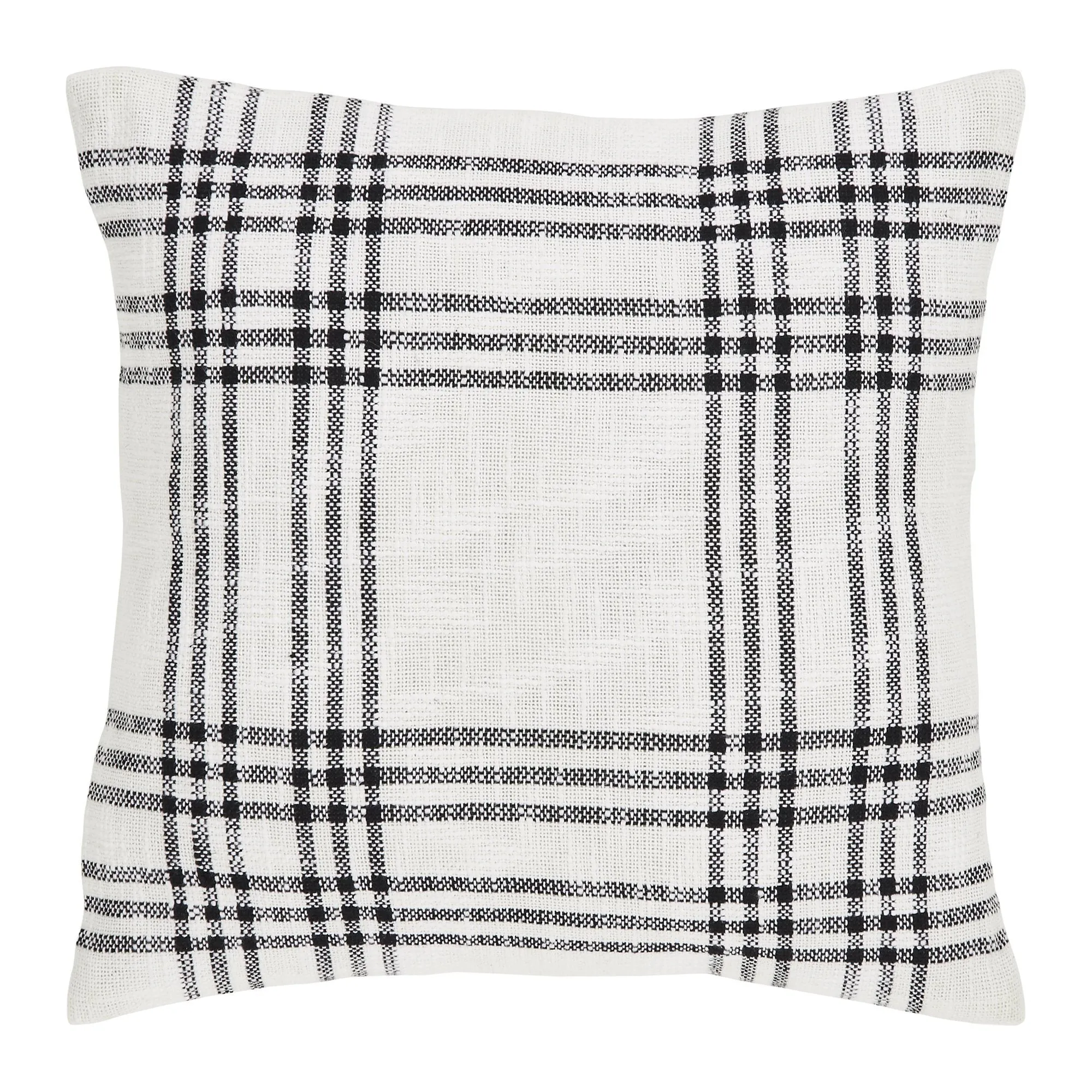 Black Plaid Fabric Pillow 18" Filled