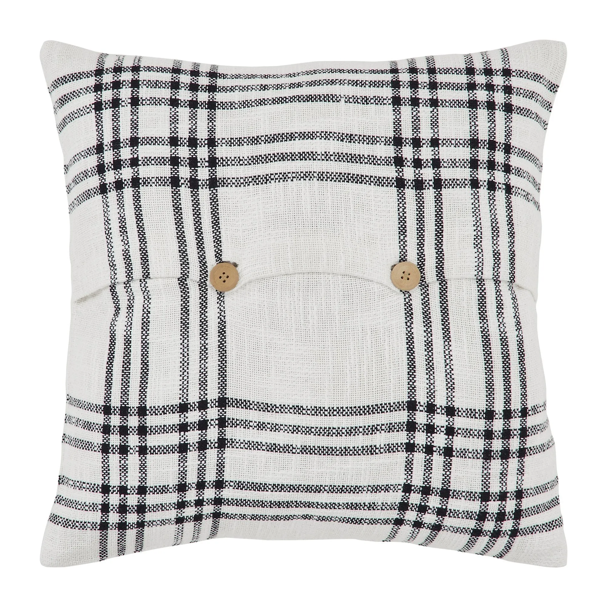 Black Plaid Fabric Pillow 18" Filled