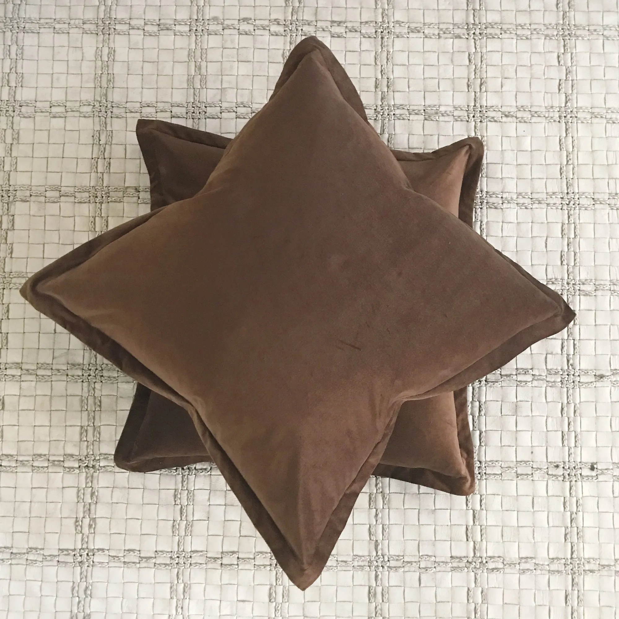 Brown Velvet Self Flange Throw Pillow Cover 22x22