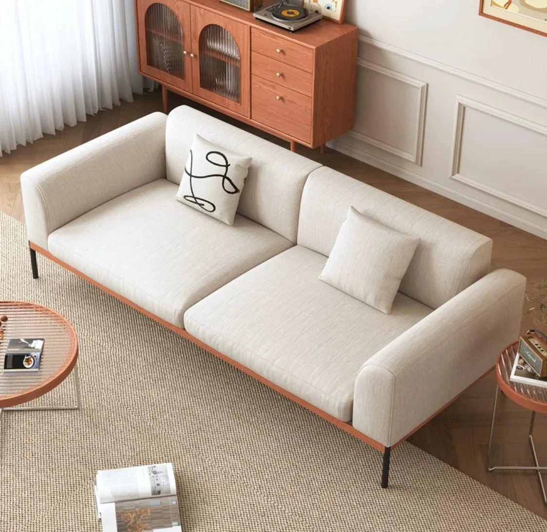 Capella Performance Boucle Sofa with Wooden Base