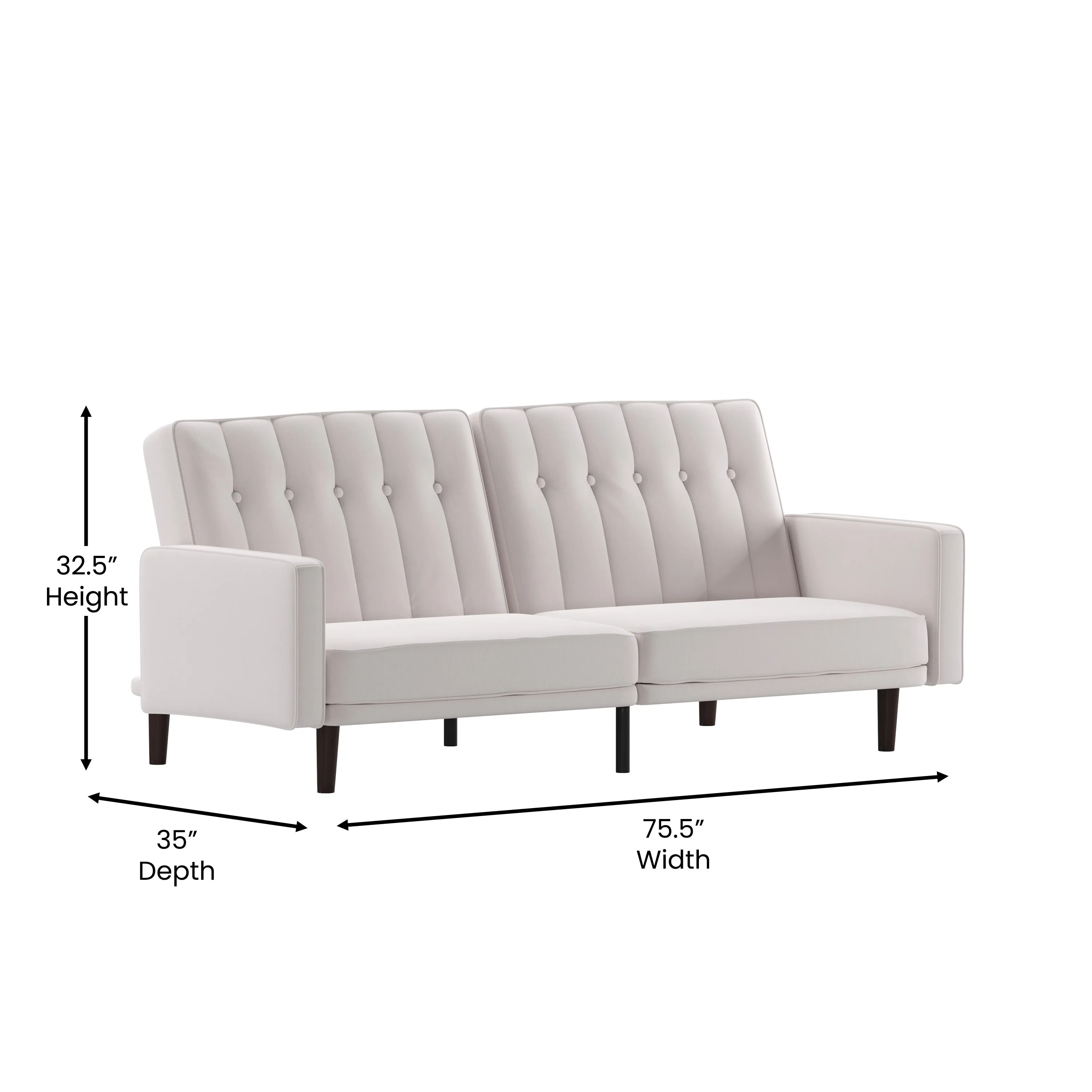 Citadel Premium Split Back Sofa Futon with Channel Tufted Upholstery and Solid Wood Legs