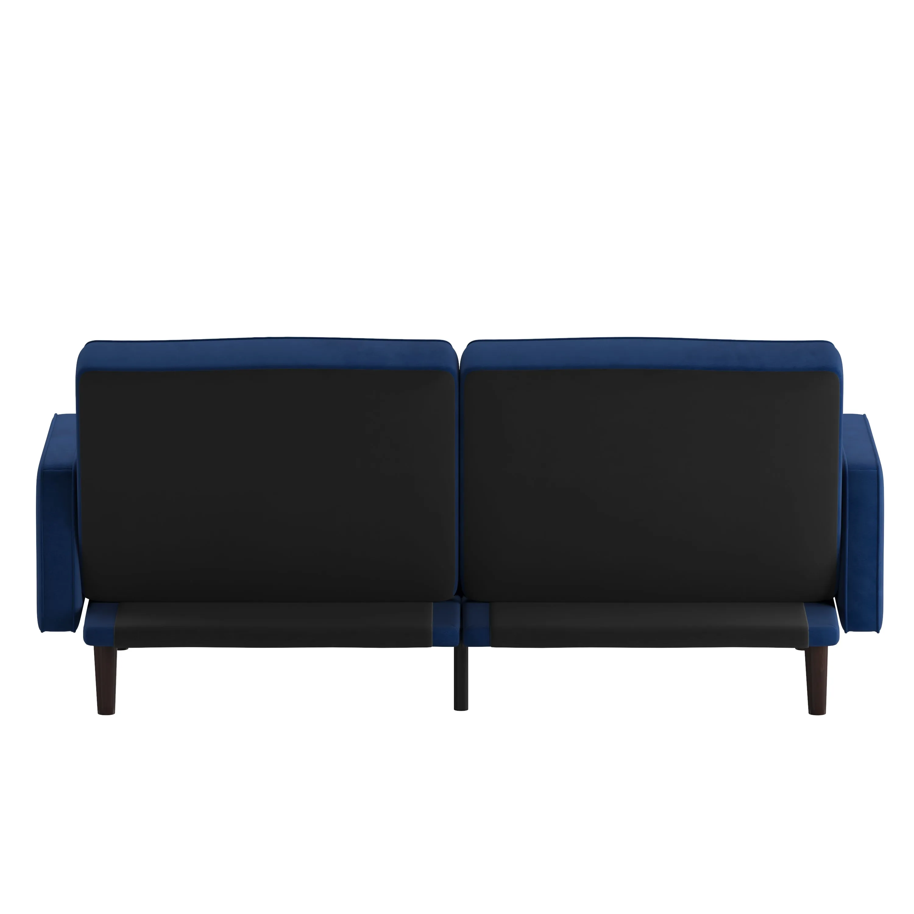 Citadel Premium Split Back Sofa Futon with Channel Tufted Velvet Upholstery in Navy with Solid Wood Legs