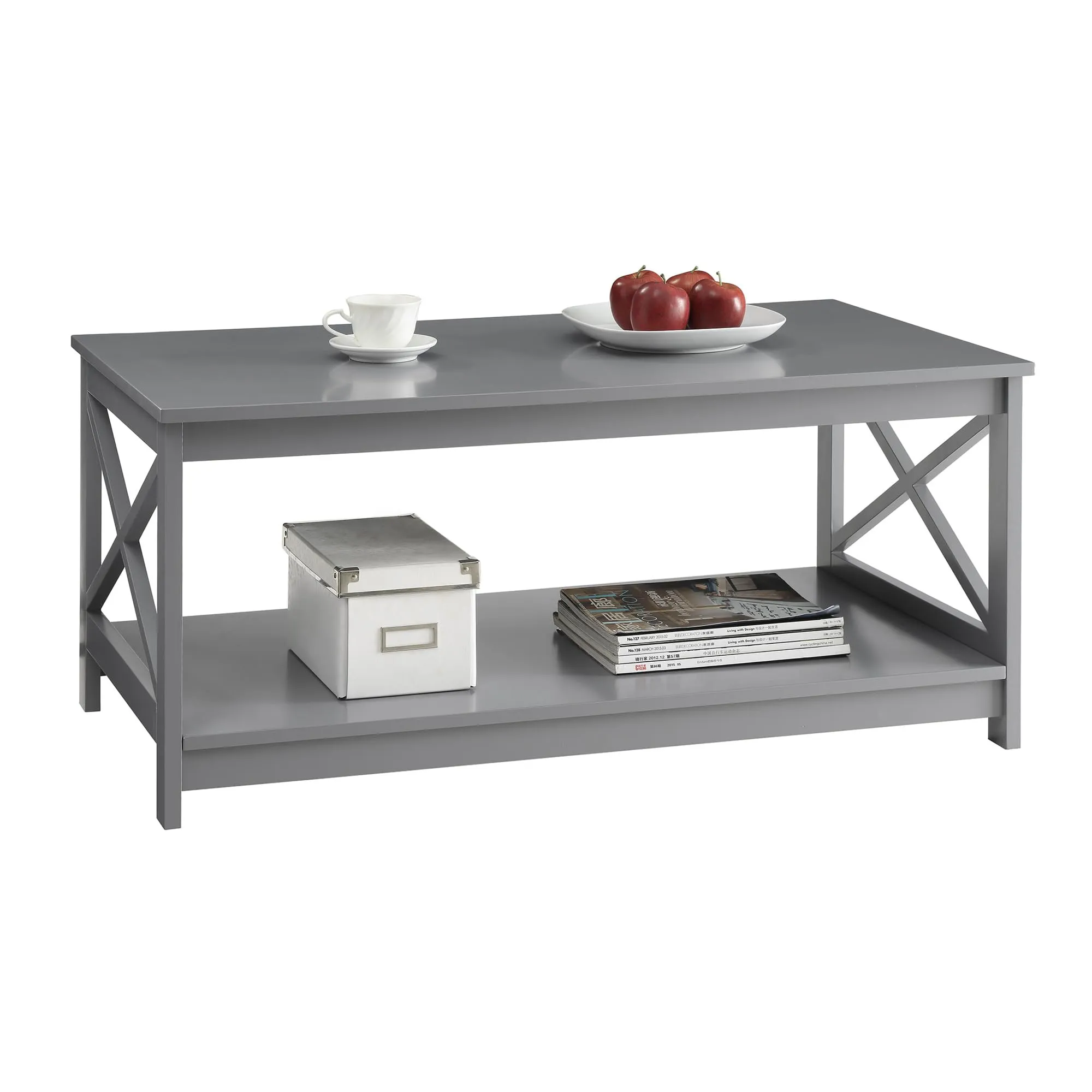 Convenience Concepts Oxford Coffee Table with Shelf, Gray