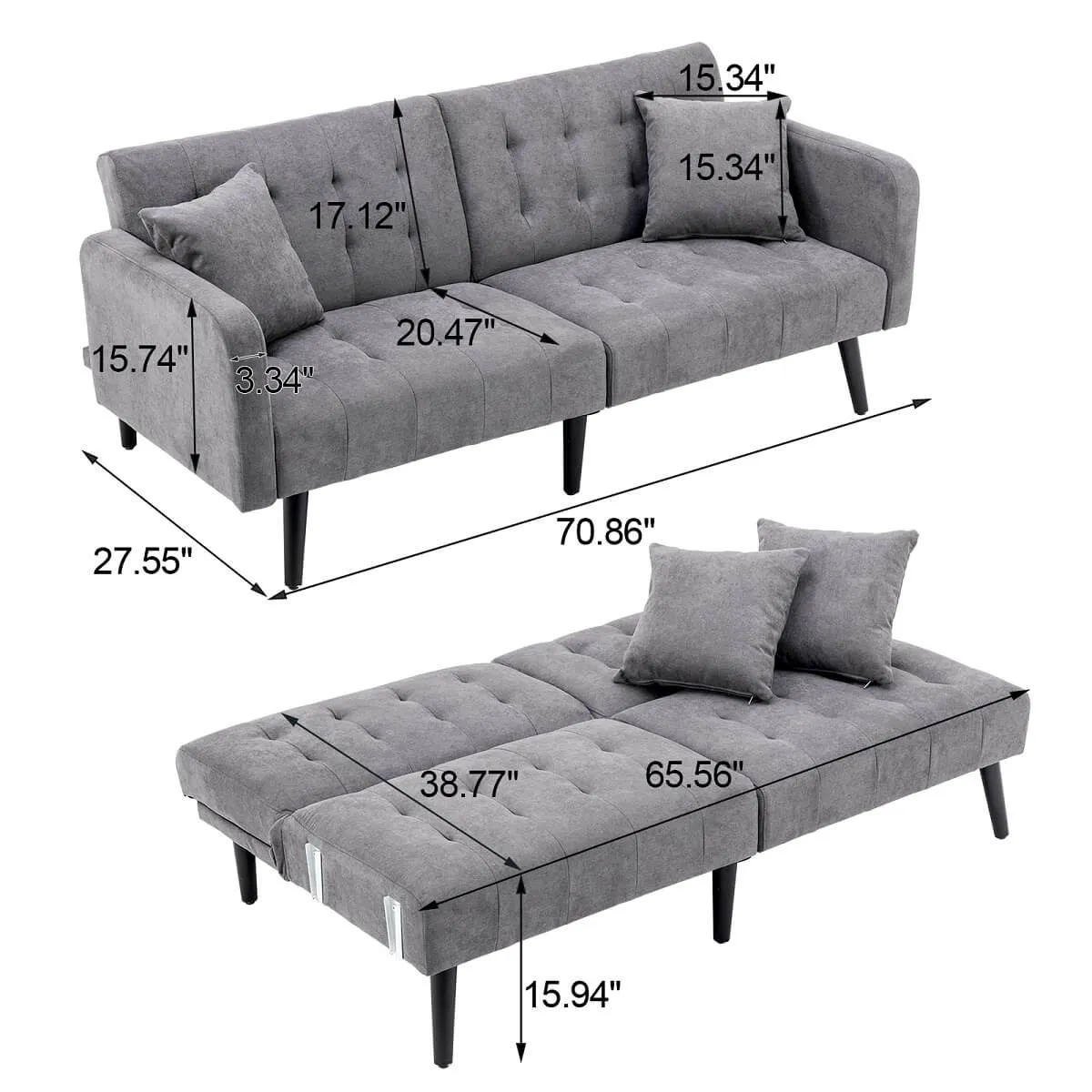 Convertible Foton Sectional Sleeper Sofa Bed Loveseat Couch Small Apartment Furniture Dark Gray