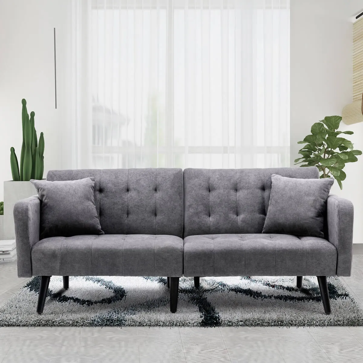 Convertible Foton Sectional Sleeper Sofa Bed Loveseat Couch Small Apartment Furniture Dark Gray