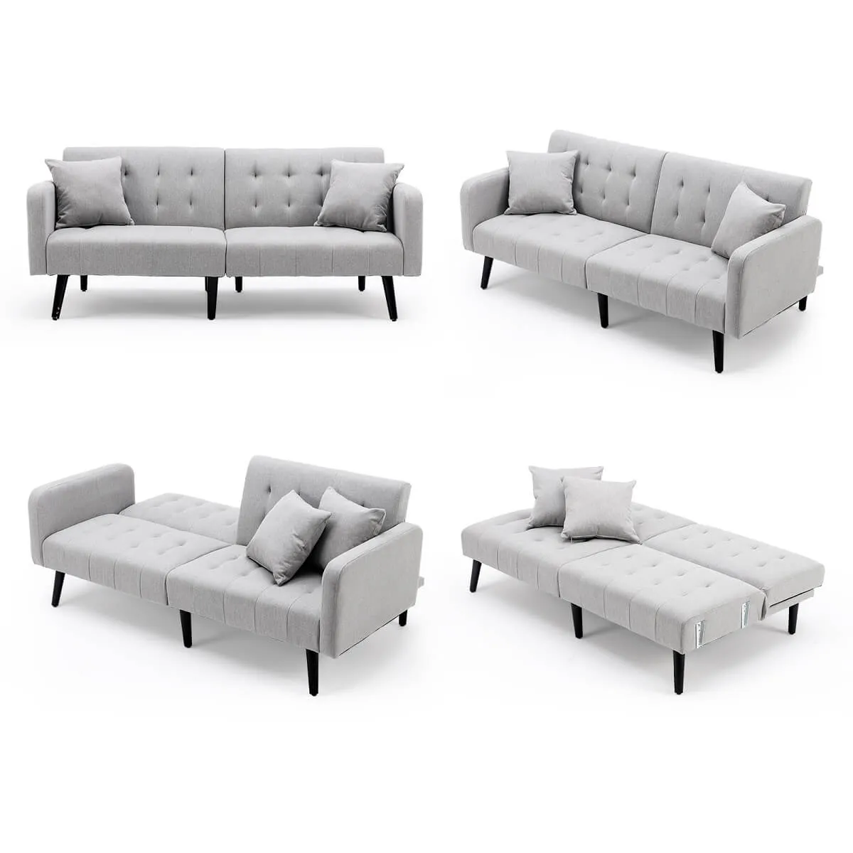 Convertible Foton Sectional Sleeper Sofa Bed Loveseat Couch Small Apartment Furniture Light Gray