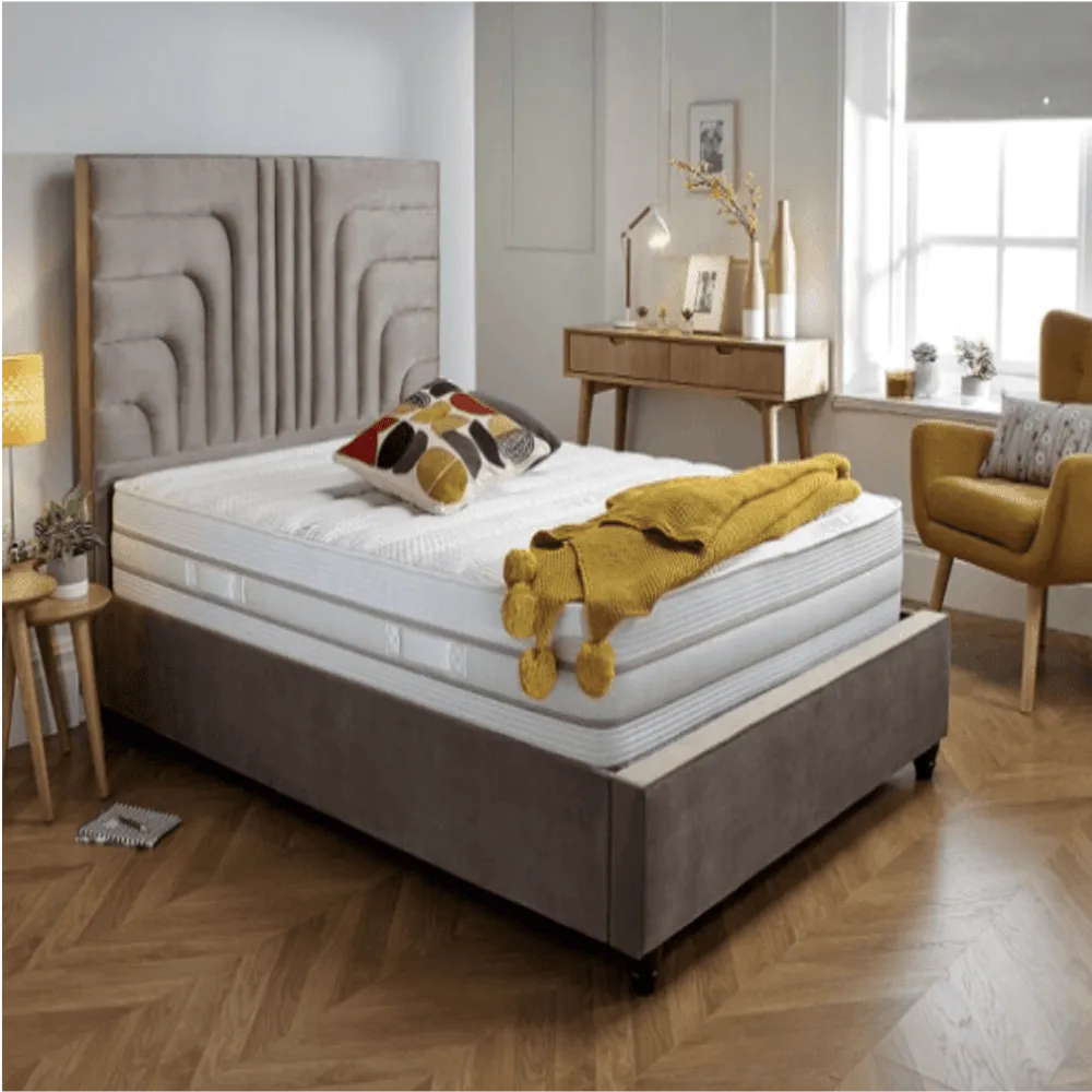 Conway Upholstered Bed With Storage in Beige Suede