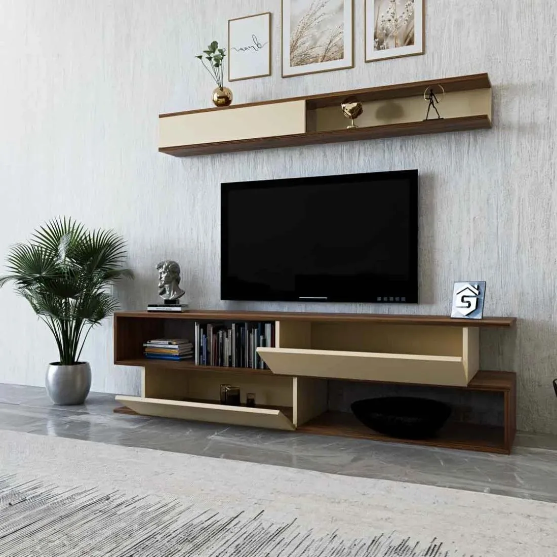 Elegant Wooden TV Table with Upper Shelf