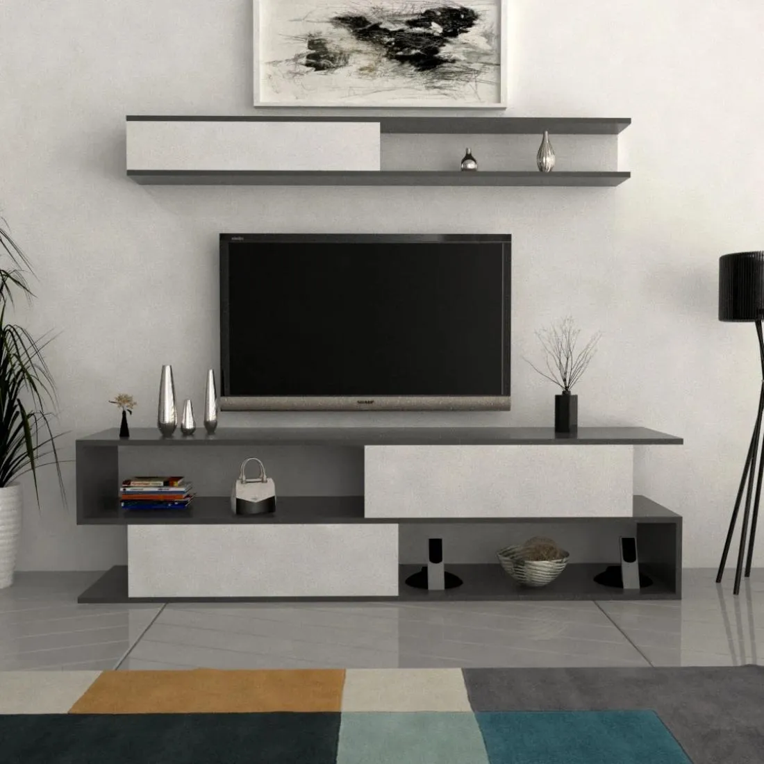 Elegant Wooden TV Table with Upper Shelf