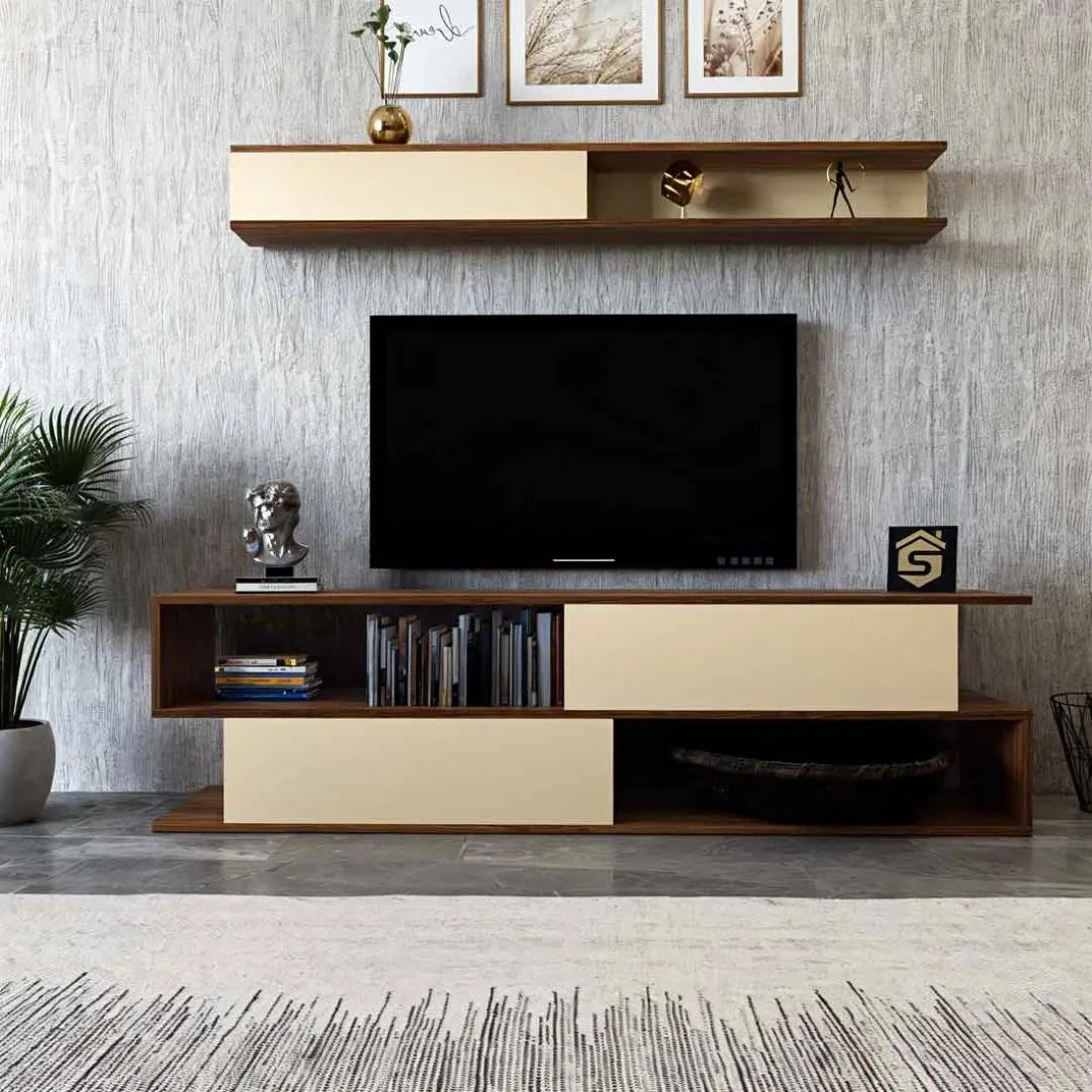 Elegant Wooden TV Table with Upper Shelf