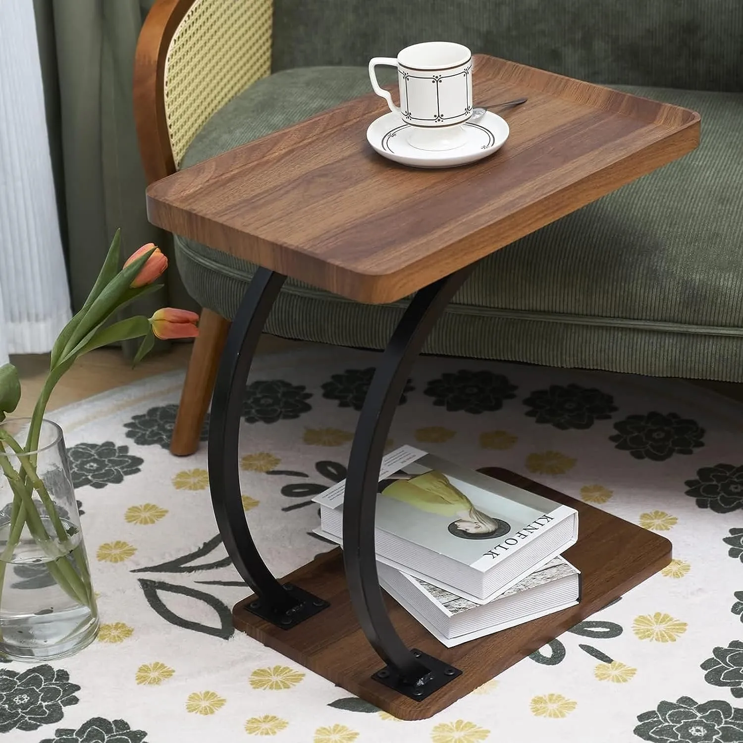 EVVIX Side Table Height Adjustable End/Bedside Table with 4 Wheels for Sofa Bedroom Living Room Office, Coffee Table for Small Spaces, Stable, Heavy Duty Iron, Rustic Brown