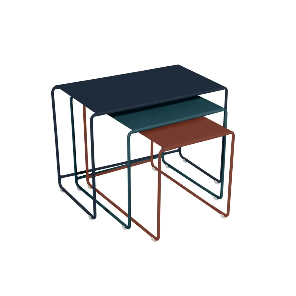 Fermob Oulala set of 3 nesting tables, deep blue/acapulco blue/red ochre