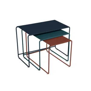 Fermob Oulala set of 3 nesting tables, deep blue/acapulco blue/red ochre