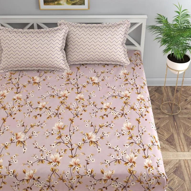 Florida Reeva Bedsheet for Queen Size Bed with Pillow Cover and Made of Cotton with Floral Print