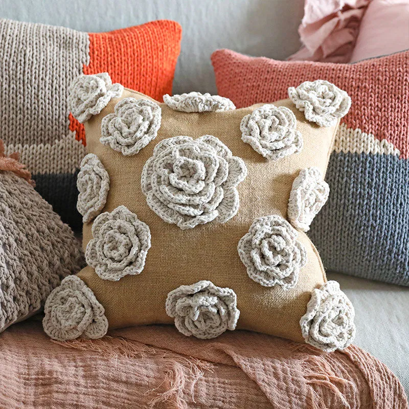 Flower Crochet Throw Cushion Cover