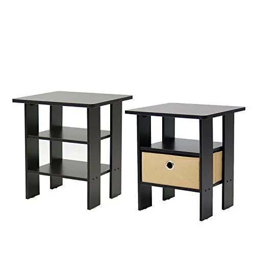 FURINNO 2-11157EX END TABLE BEDROOM NIGHT STAND, PETITE, ESPRESSO, SET OF 2