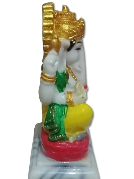 Ganesha Idol Figurine – Marble Finish, 10cm Height, Vibrant Yellow and Red, Perfect for Home Decor and Gifting