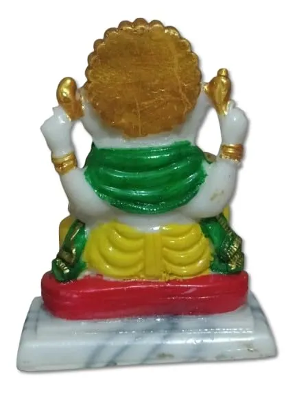 Ganesha Idol Figurine – Marble Finish, 10cm Height, Vibrant Yellow and Red, Perfect for Home Decor and Gifting