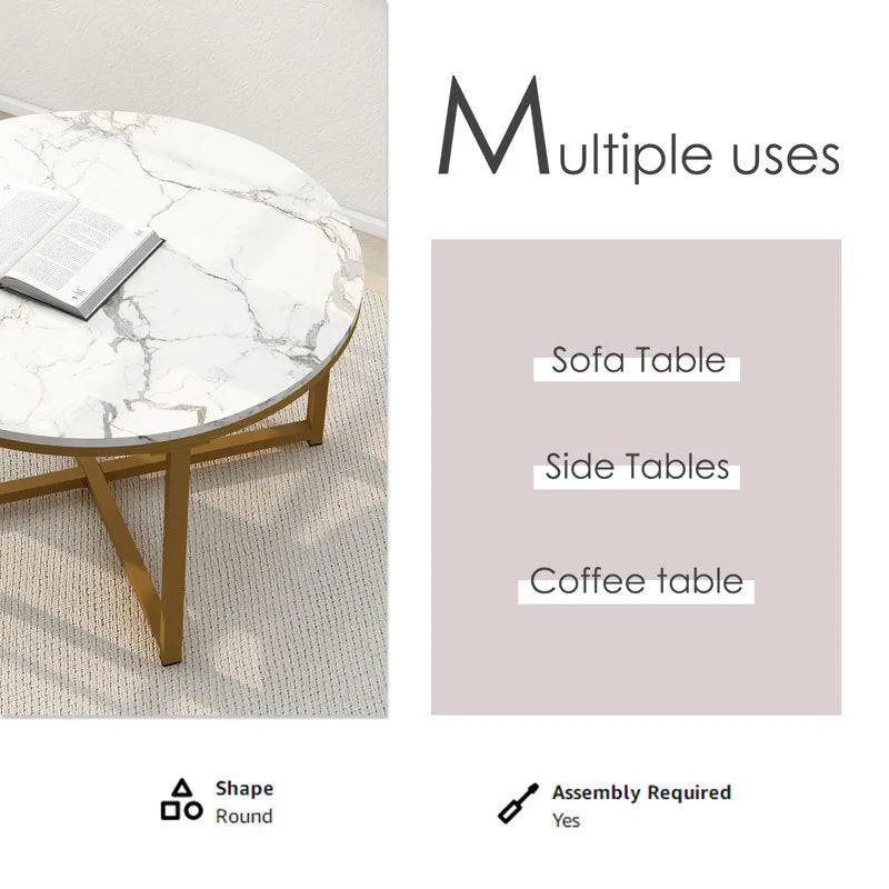 Golden Circular Cross Center Table  With Italian Nano Marble Top